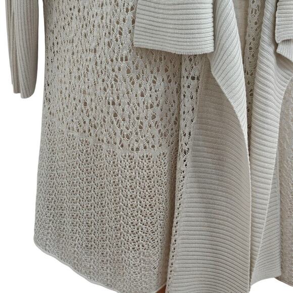 EILEEN FISHER Waterfall Open Front Cardigan Sweater Large Cream Open Knit Silk - Picture 2 of 8